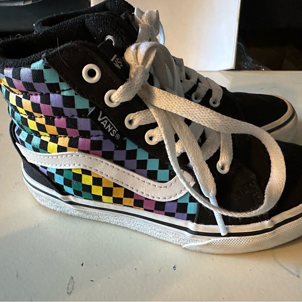 Little Girls Vans hightop checkered sneakers size 12